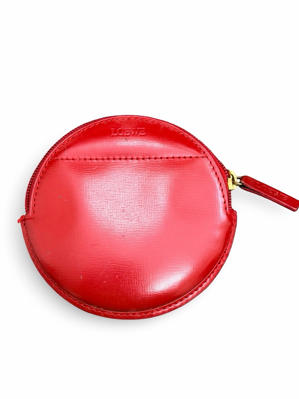 Vintage Loewe Round Leather Coin Pouch - Vibrant Red